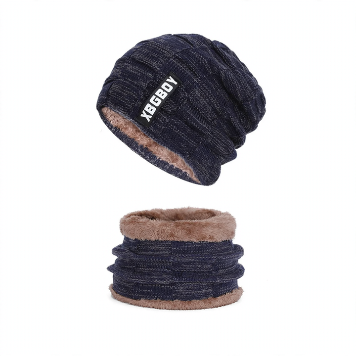 Winter knitted hat and scarf set, lined