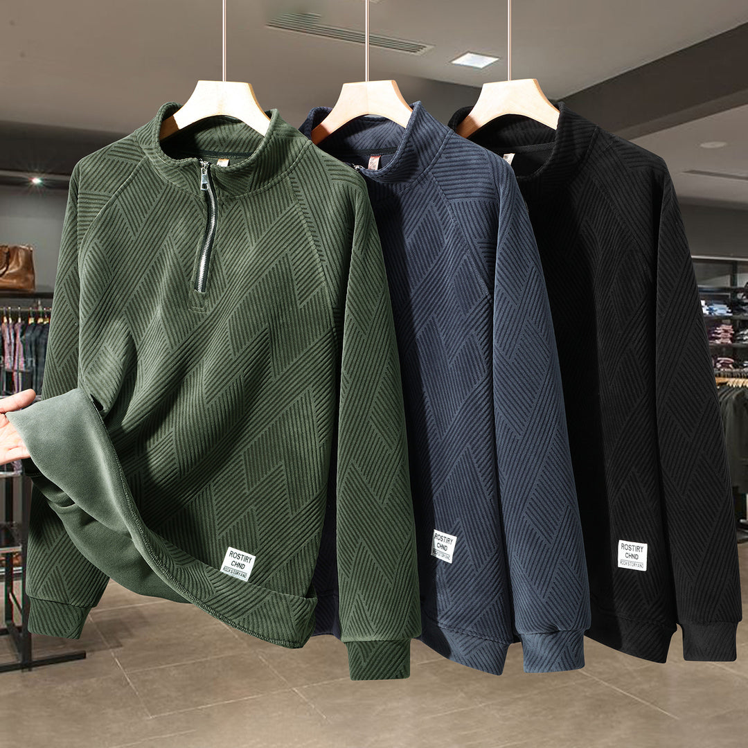Padded men's sweater with zipper, plus size