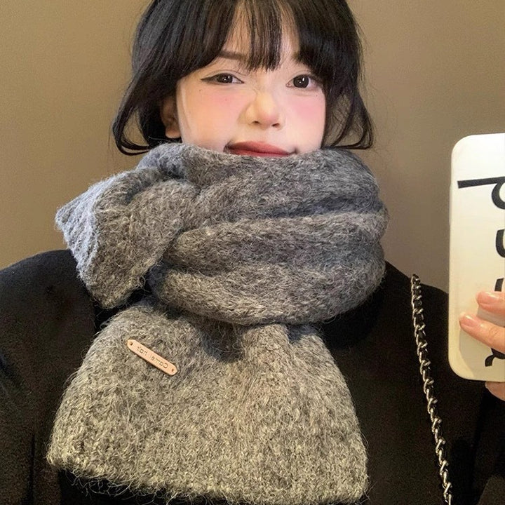 Solid color alpaca wool blend knit scarf, 22x162 cm