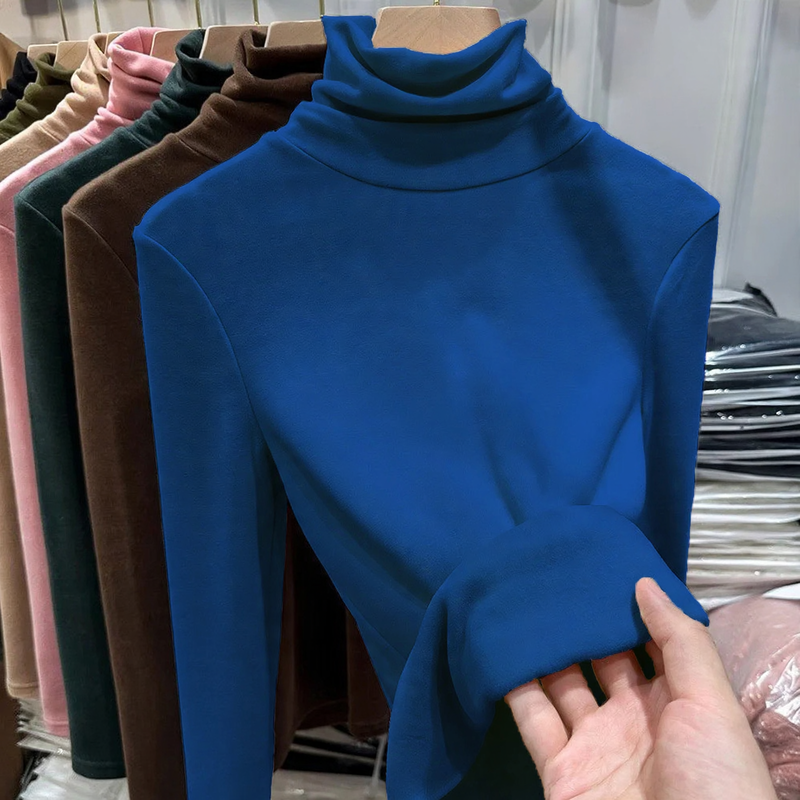 Women's long sleeve shirt with standing collar, lined