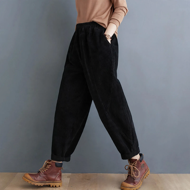 Padded corduroy harem pants, loose fit, women