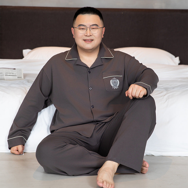 Men's Pajama Set, Cotton, with Lapels, Plus Sizes