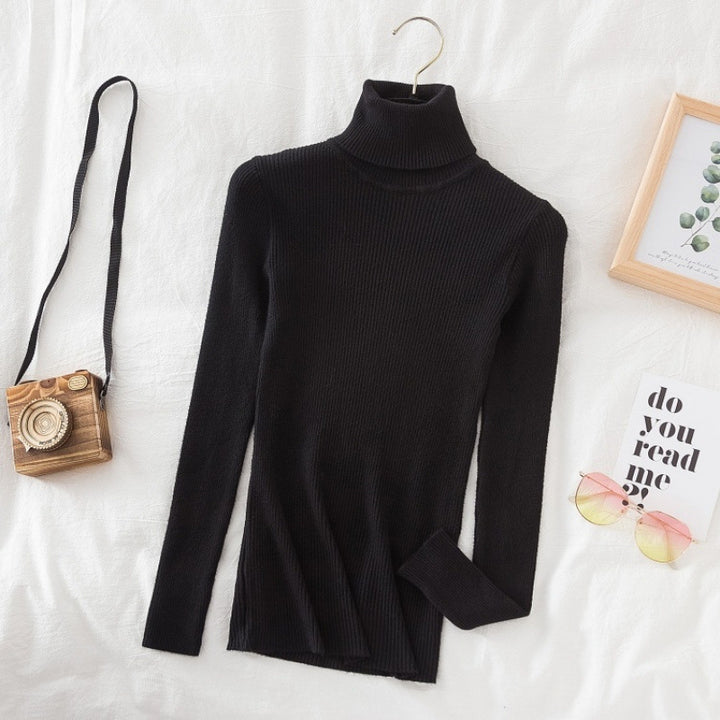 Women's knitted pullover, high neck, slim fit
