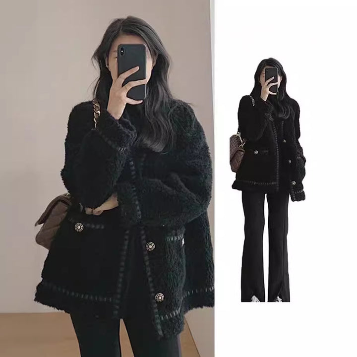 Sheepskin imitation coat, loose fit, padded