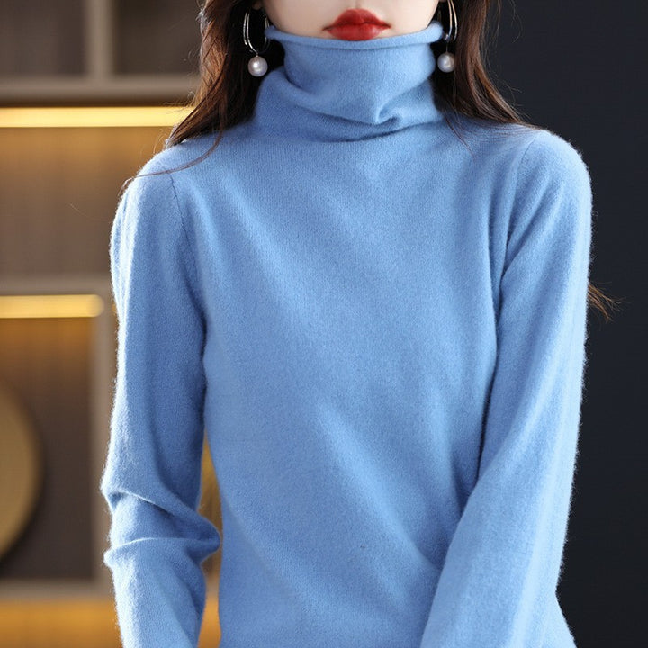 Women's wool sweater with stand-up collar made of 100% wool