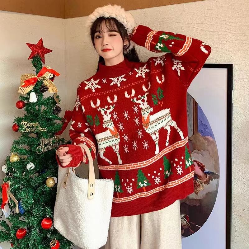 Christmas knitted pullover with embroidery