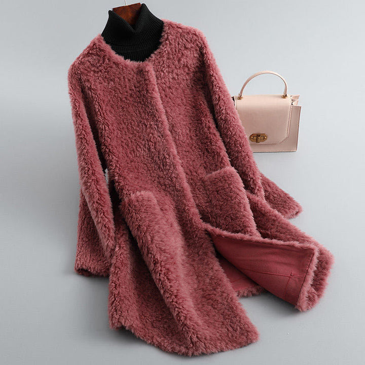 Ladies Sheepskin Coat, mid-length, Granulate Look