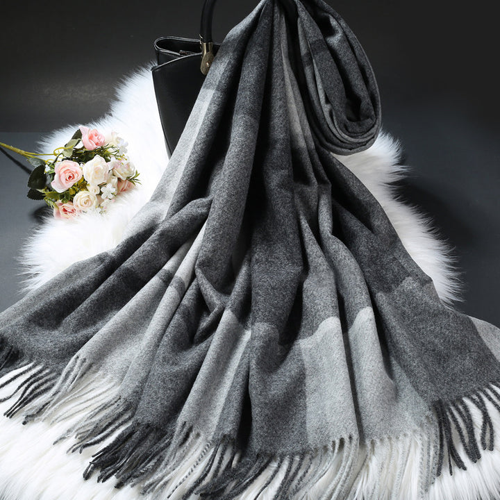 Long scarf in plaid pattern, warm winter accessory