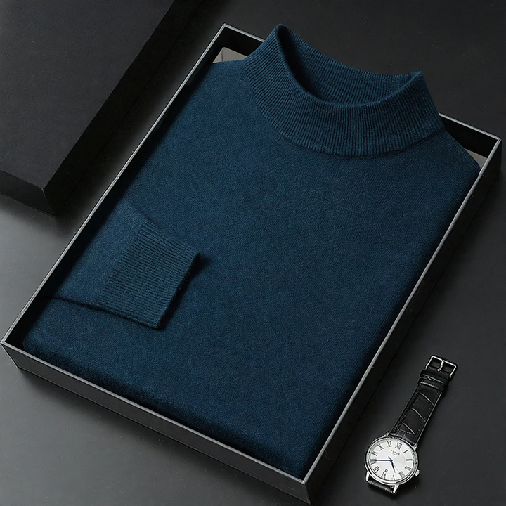Men's knit sweater with stand collar, simple design