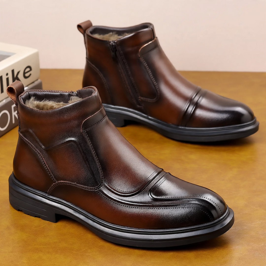 Men's winter boots, genuine leather, lambswool, zipper