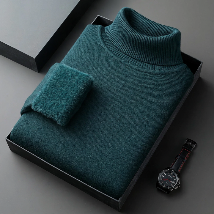 Men's knitted sweater with roll neck and wool blend