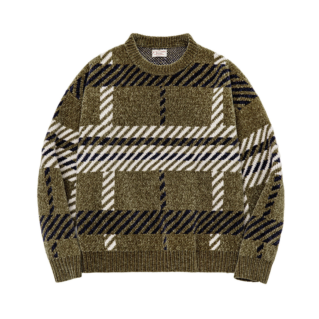 Women's knitted sweater, chenille, checkered, loose