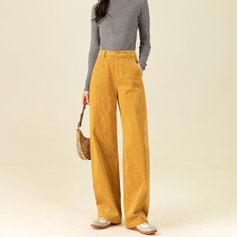 Ladies' corduroy pants with high waistband and wide leg