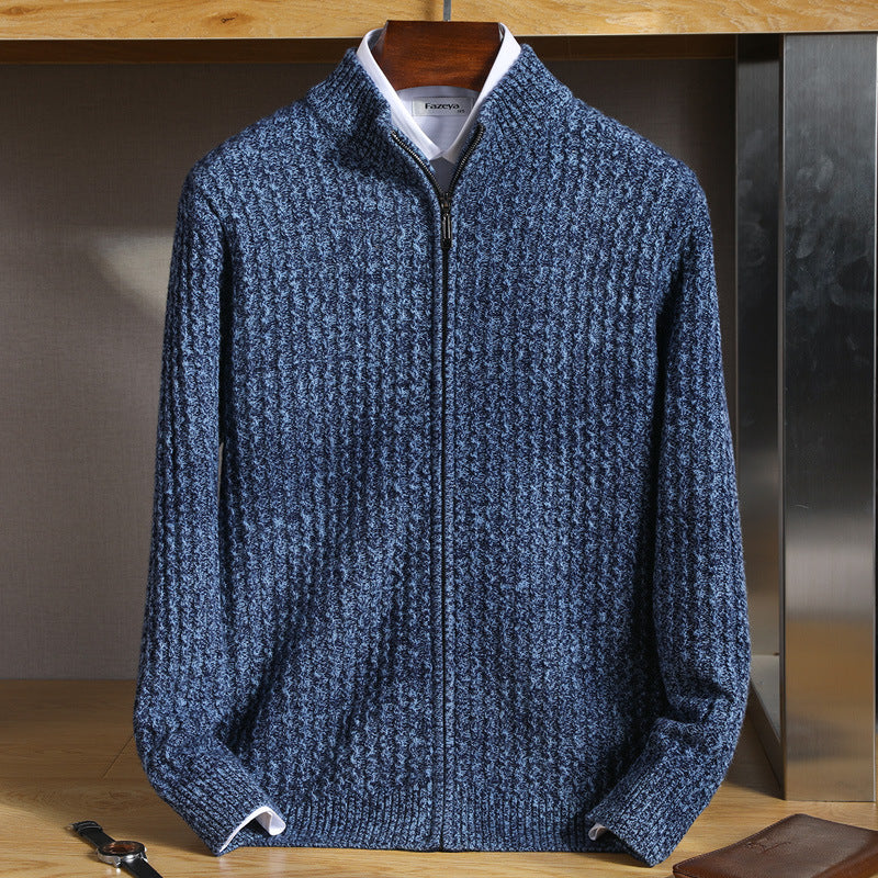 Fleece-lined cardigan with zipper for men