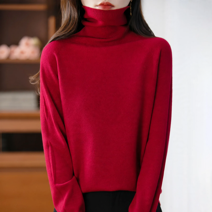 Ladies knit sweater with high collar, loose