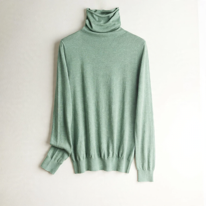 Women's silk knit sweater, standing collar