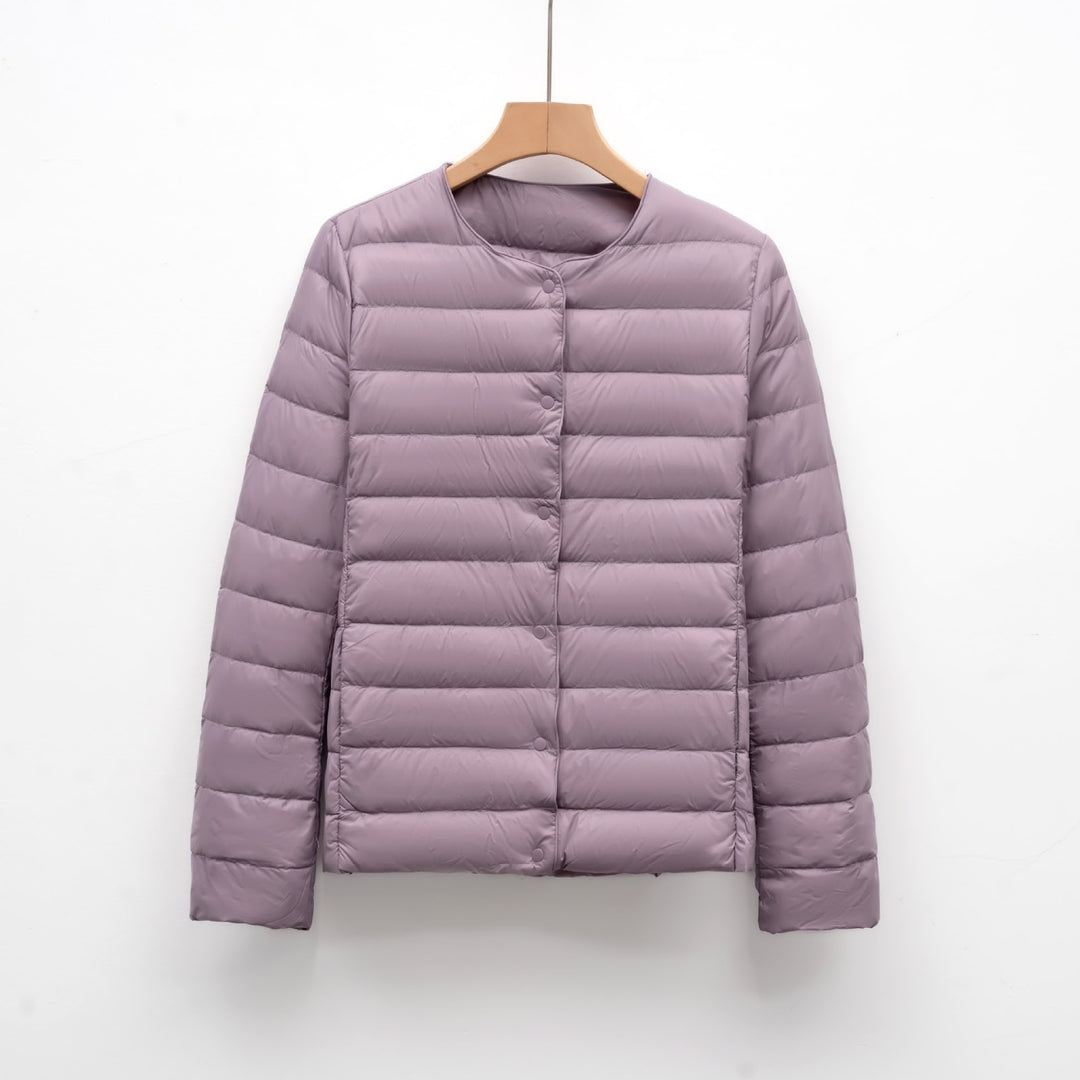 Light women's padded jacket with round neck