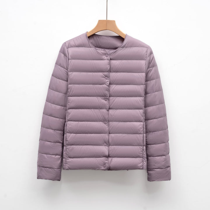 Light women's padded jacket with round neck