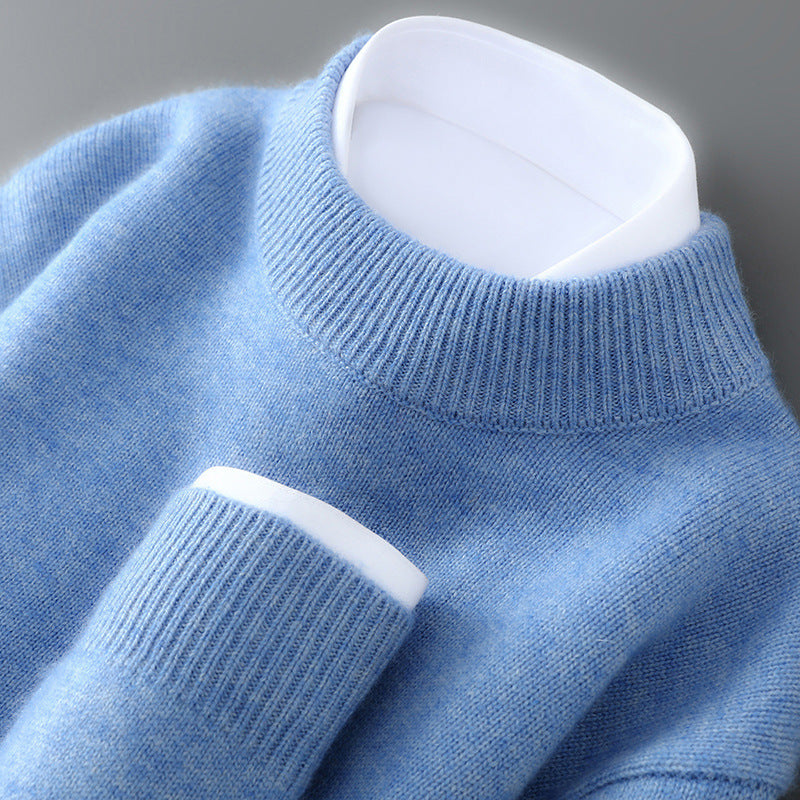 Men's wool sweater, half-high collar, knitted, loose