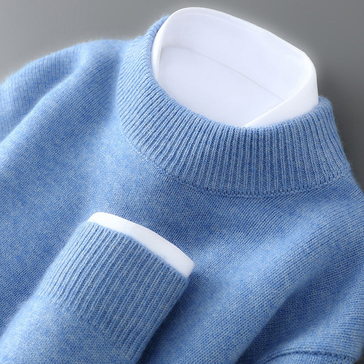 Men's wool sweater, half-high collar, knitted, loose