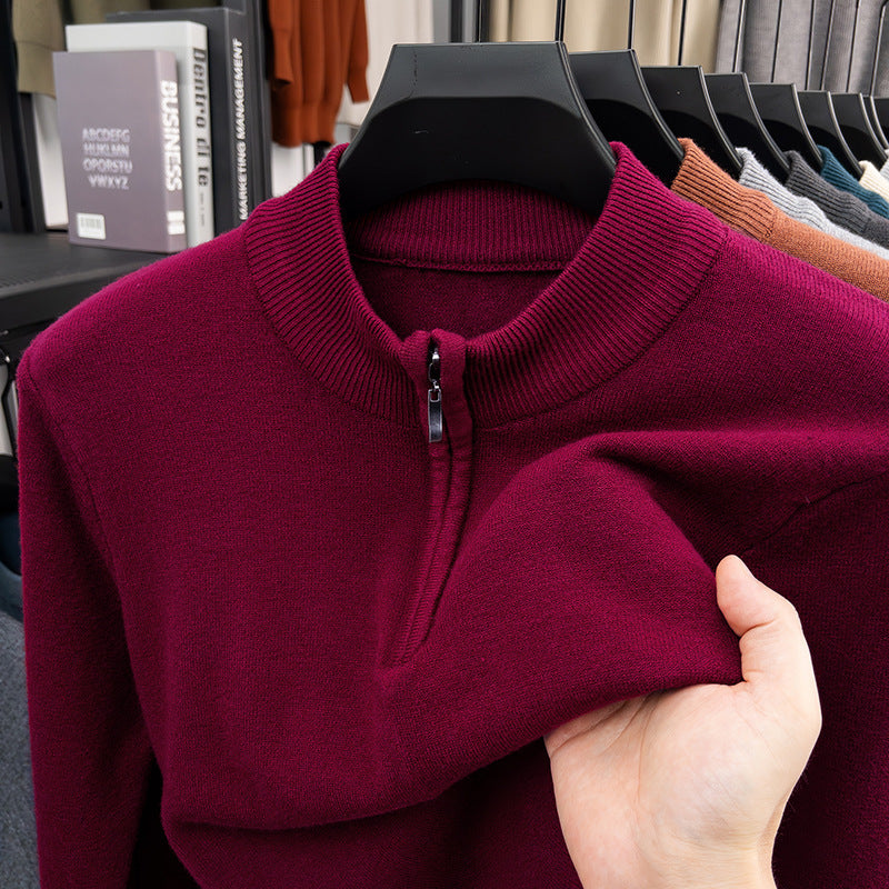 Men's wool sweater with stand-up collar and zipper
