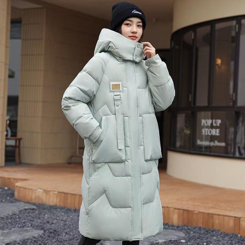 Longer, padded winter coat with hood