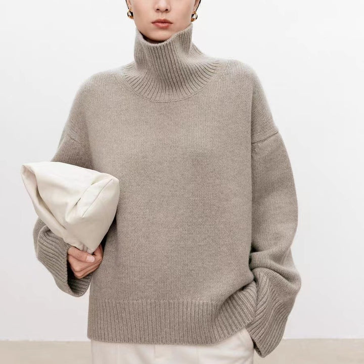 Ladies' wool sweater, high collar, loose fit, winter
