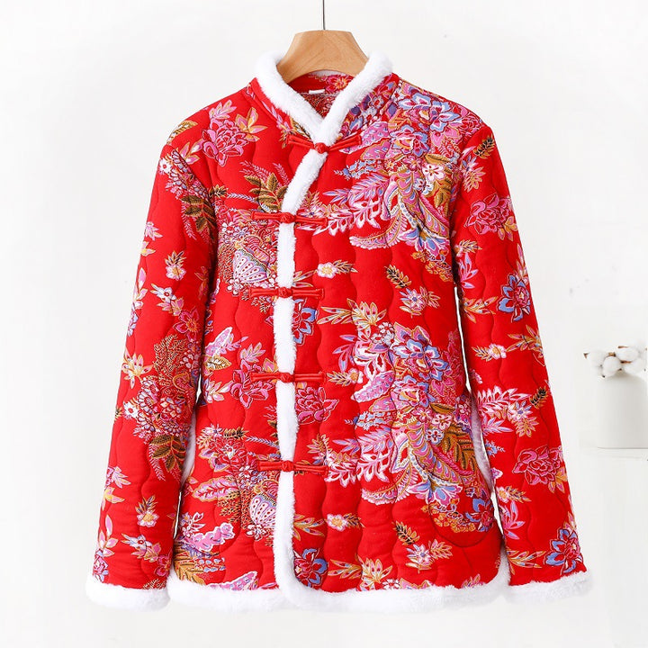 Padded women's quilted jacket in Chinese style with toggle buttons