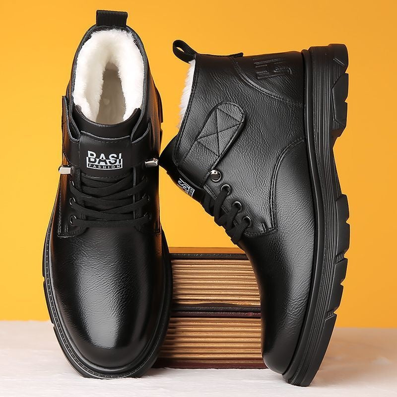 Padded men's winter boots, high-top, PU leather