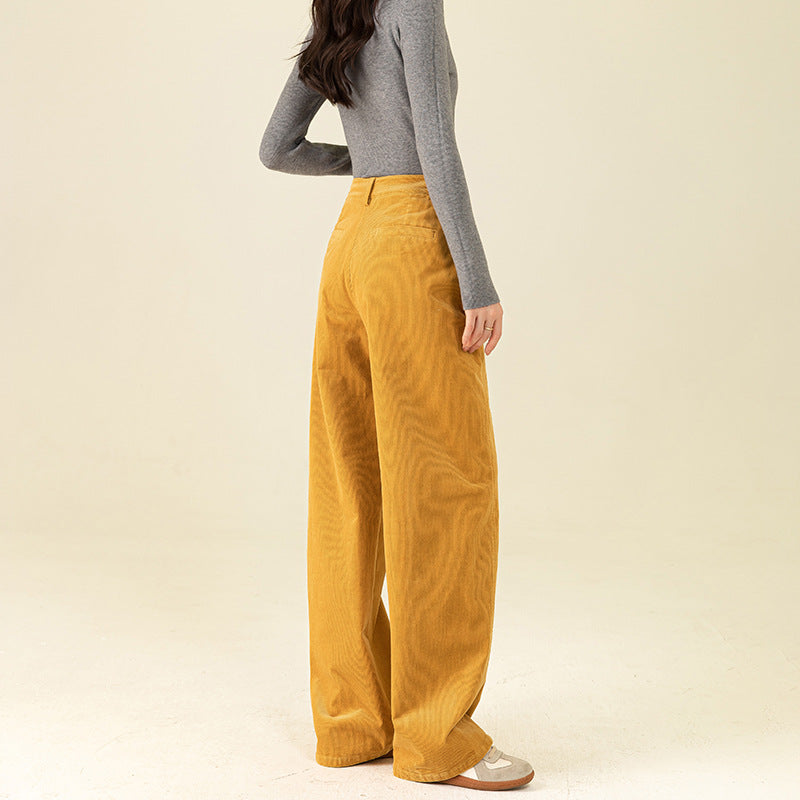 Ladies' corduroy pants with high waistband and wide leg