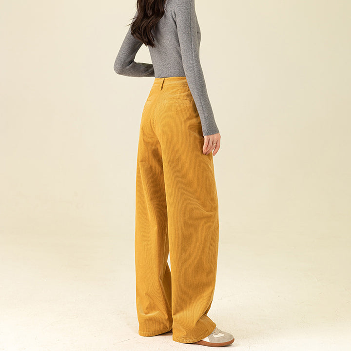 Ladies' corduroy pants with high waistband and wide leg