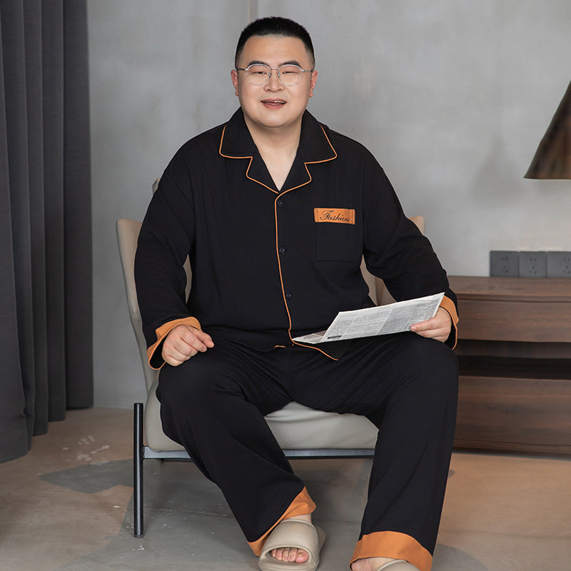 Men's Pajama Set, Cotton, with Lapels, Plus Sizes
