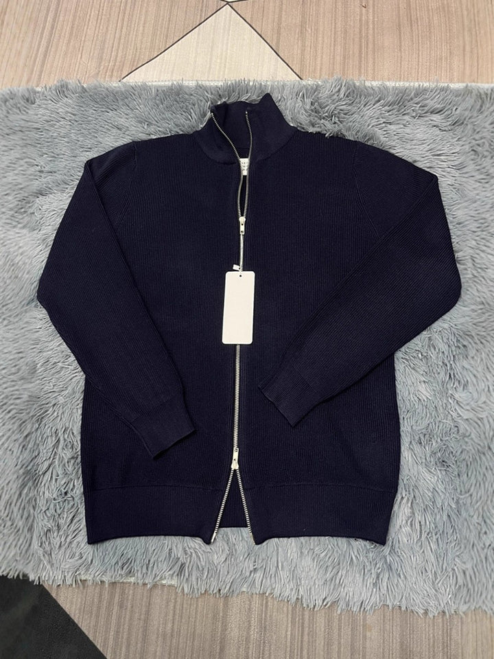 Unisex knitted jacket with roll neck and double zipper