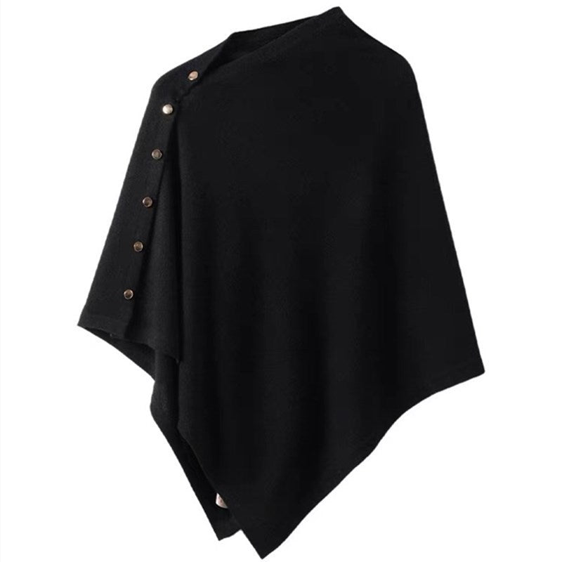 Merino wool poncho with gold button