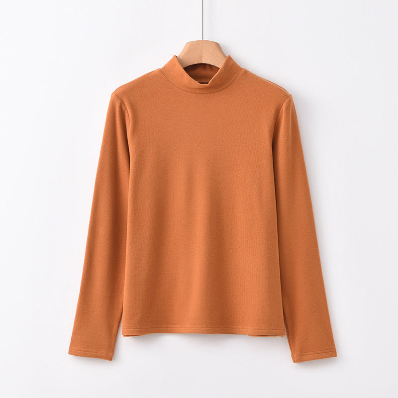 Warm knitted pullover with stand-up collar