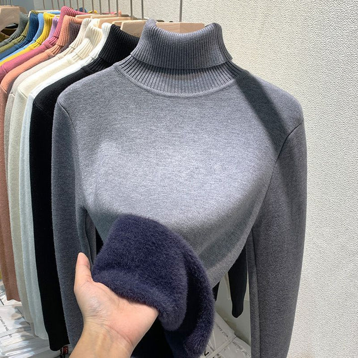 Padded women's turtleneck sweater, knitted, slim fit
