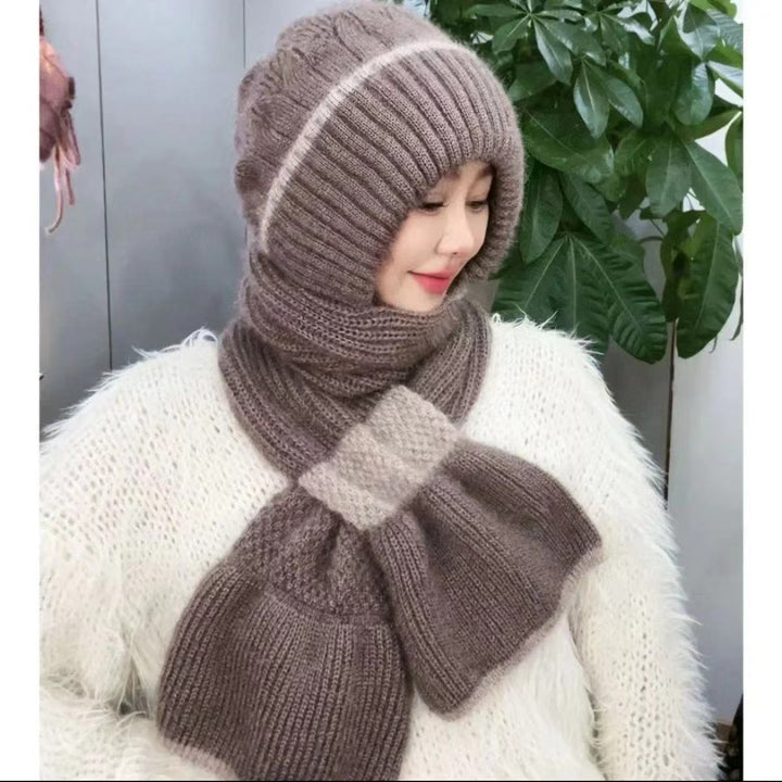 Knit hat and scarf set, lined, winter