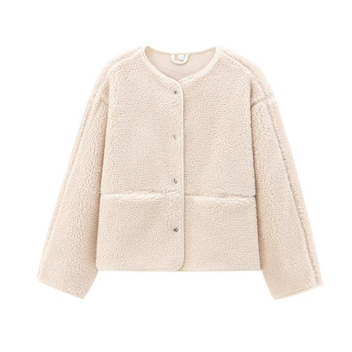 Women Teddy fleece Jacket, Round neck, plain