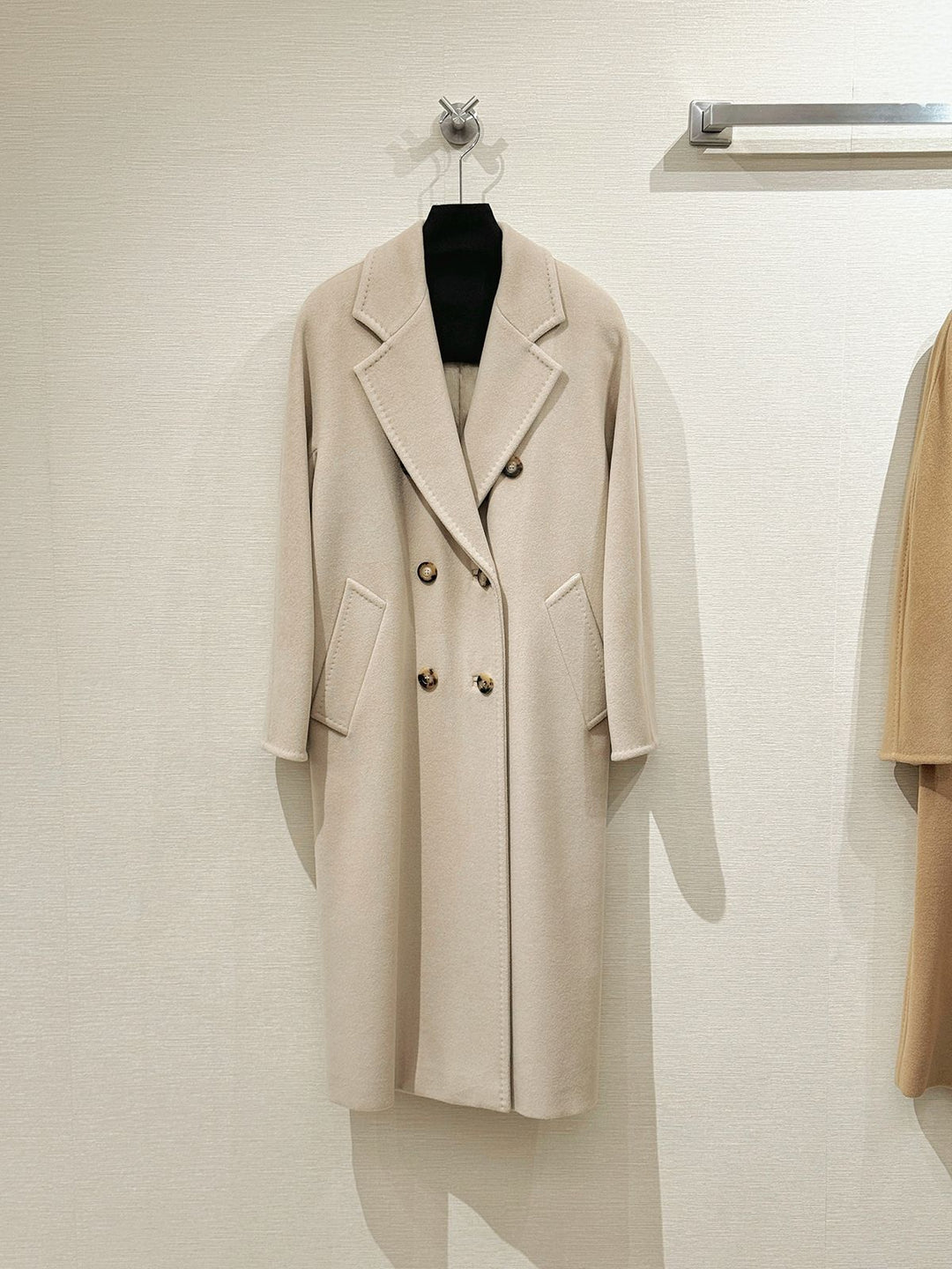 Classic women's wool coat, double-breasted, loose fit