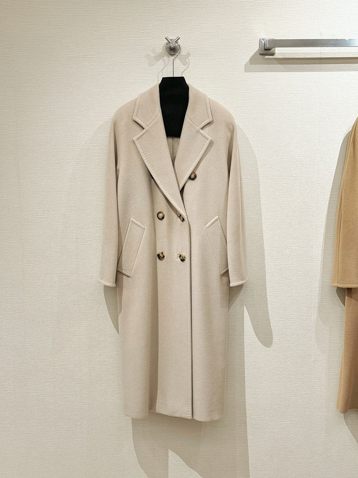 Classic women's wool coat, double-breasted, loose fit