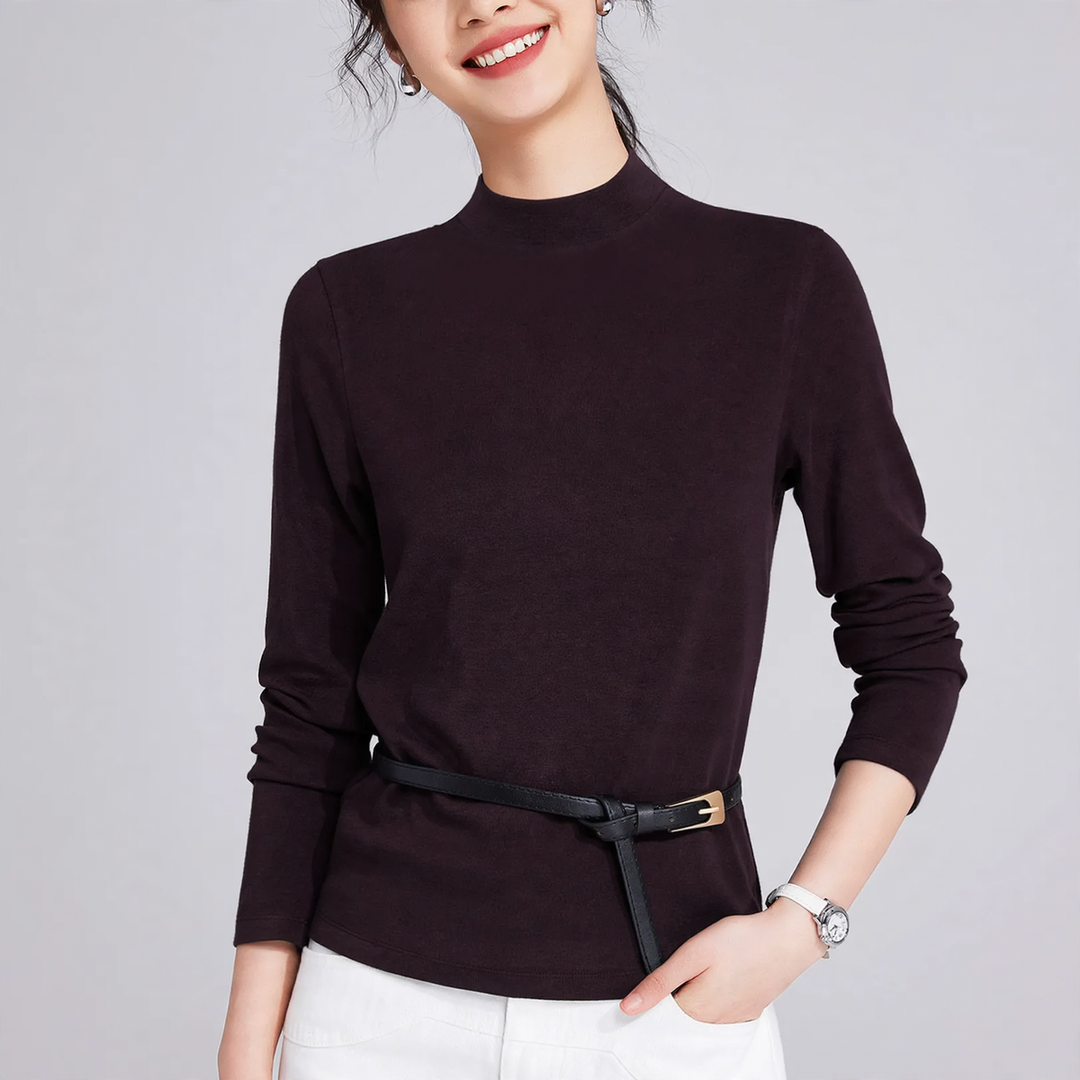 Women’s long-sleeve shirt made of wool blend with stand-up collar