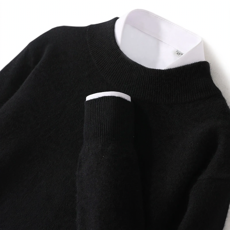Men's wool pullover, stand-up collar, 100% wool, big sizes