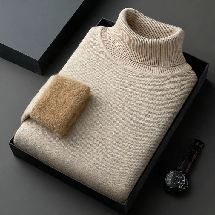 Men's knitted sweater with roll neck and wool blend