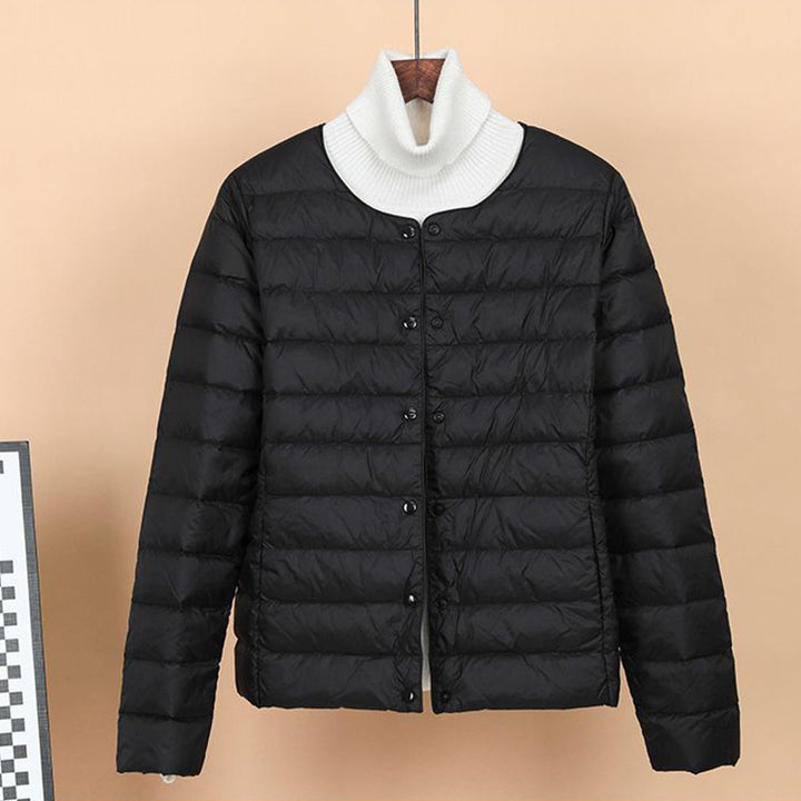Lightweight, short down jacket as a base layer