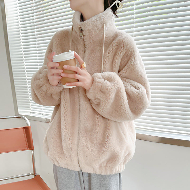 Padded coat made of lambskin imitation