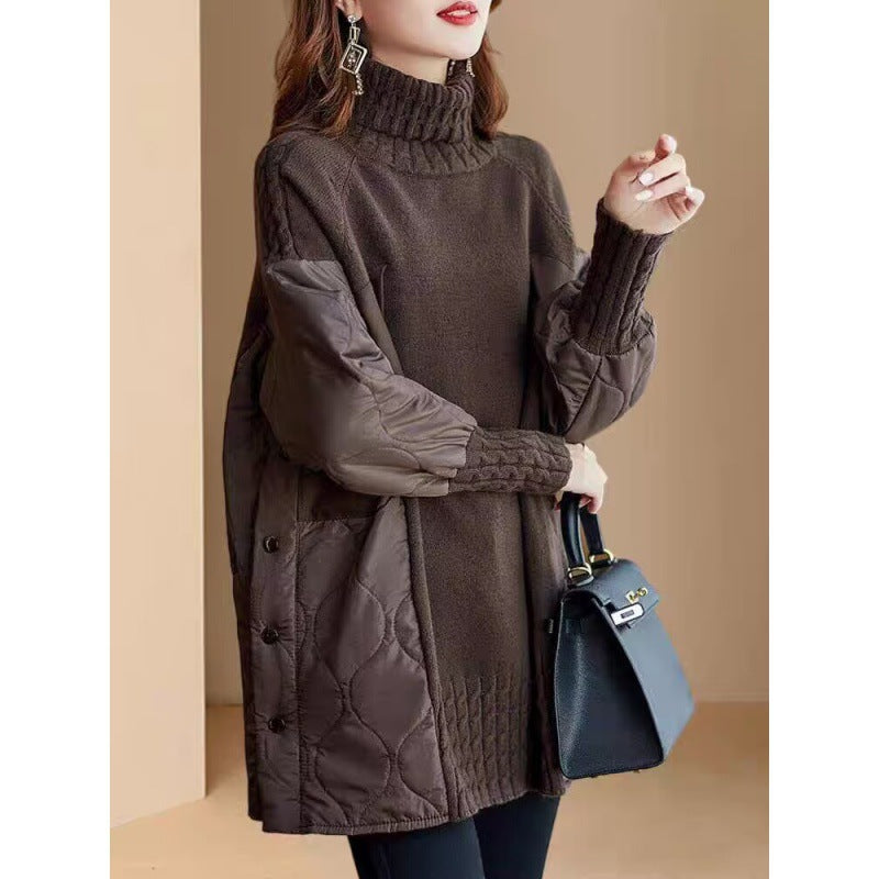 Women’s pullover, stand-up collar, fake two-piece look, winter