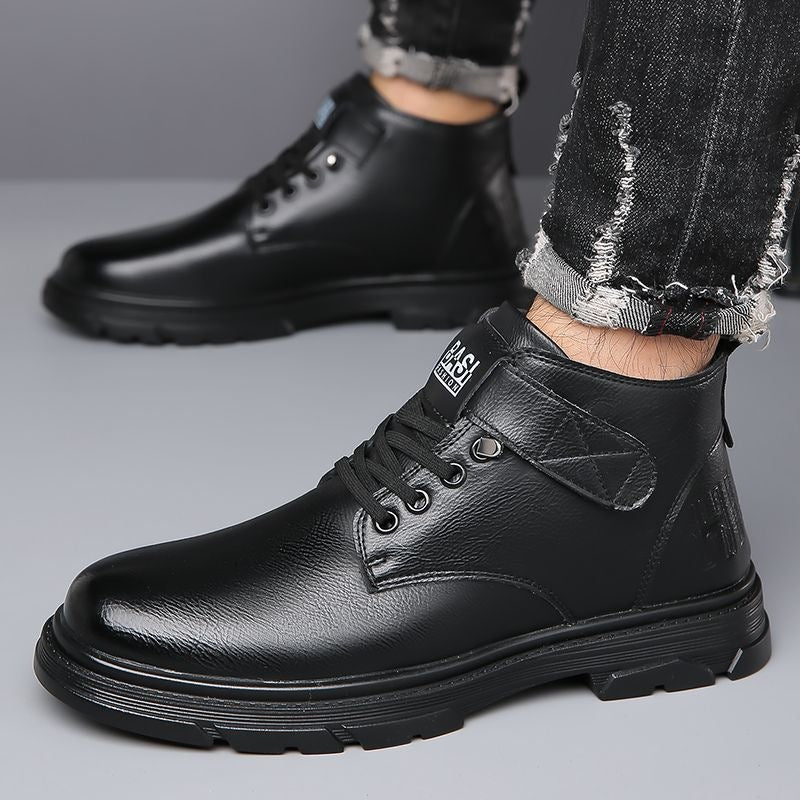 Padded men's winter boots, high-top, PU leather
