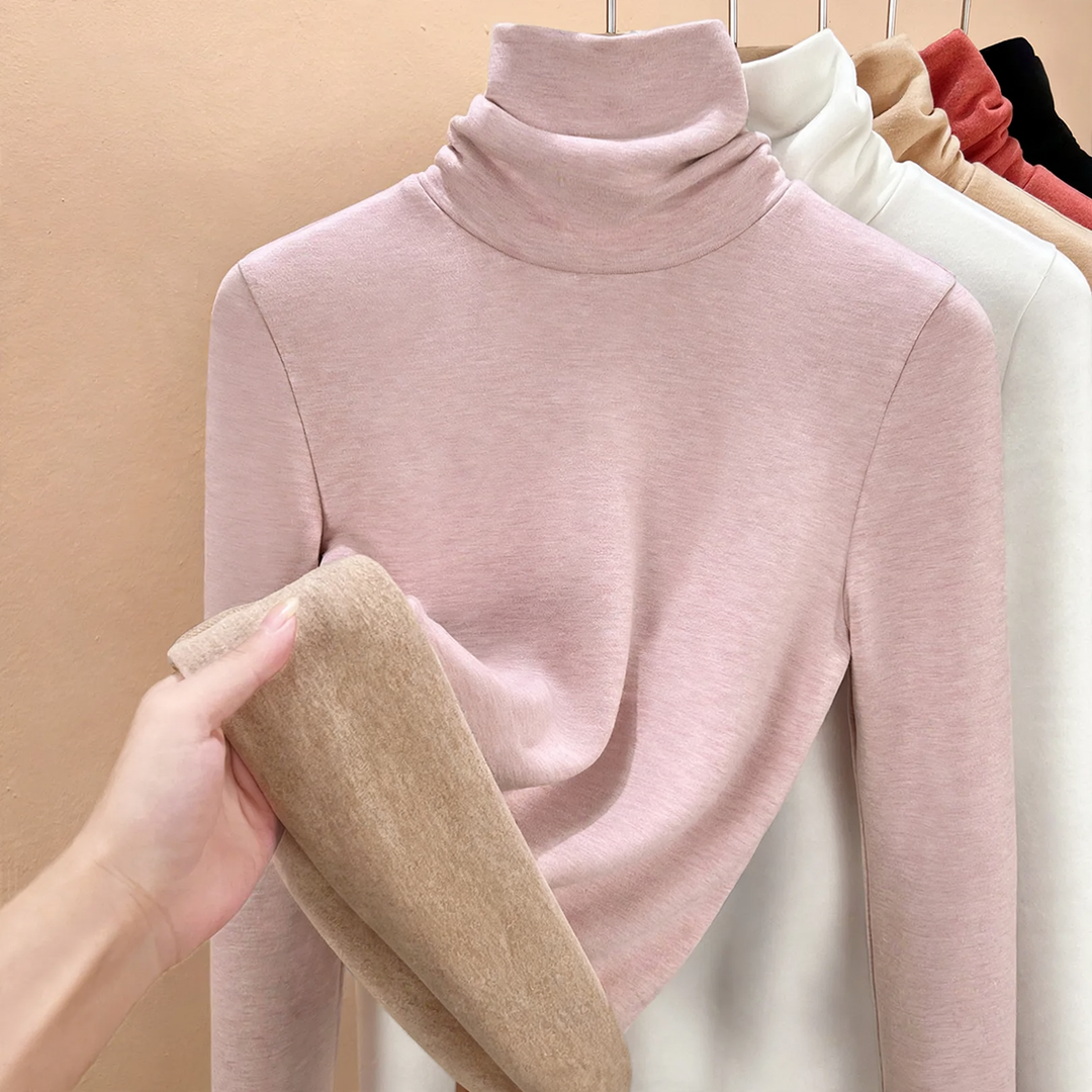 Padded knitted sweater with high collar