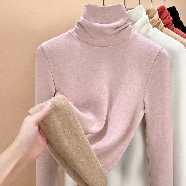 Padded knitted sweater with high collar