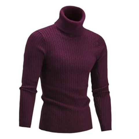 Men's knitted sweater with roll neck and cable pattern